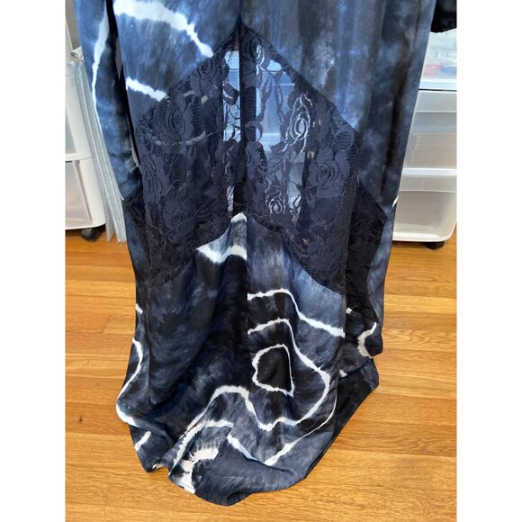 Forgotten Grace Womens 3X Kimono Blue White Tie Dye Sheer Lace Back Panel Boho - Picture 8 of 9